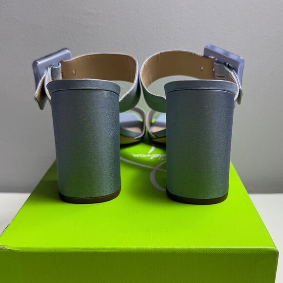 New Sam Edelman Dalton Blue Satin Slip On Block Heel Sandals Women's Size 10 - Picture 7 of 10